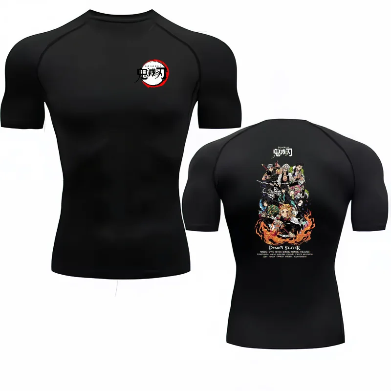 Bandai Demon Slayer Corps Men's Compression Shirt, Quick Dry Elastic Short Sleeve Gym Workout Breathable Fitness Sportswear