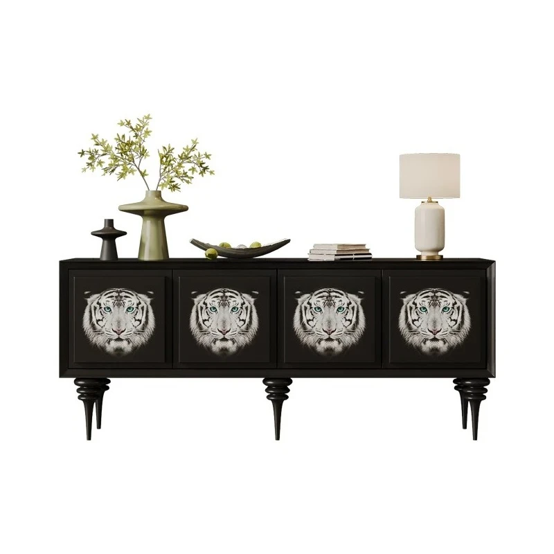 

French retro solid wood dining side cabinet living room painted decorative tea cabinet against the wall