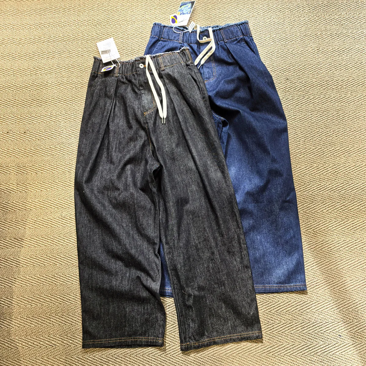 Amekaji Wear All-Match Wide-Style Pinch Vintage A Mei Primary Color Wide-Leg Pants Casual Baggy Loose Jeans for Men and Women