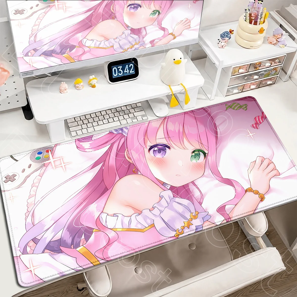 Anime Kawaii Cartoon Girl Mouse Mat Rubber Notebook Keyboard Mat Mousepad Hololive Himemori Luna Desk Rug PC Accessories 90x40cm