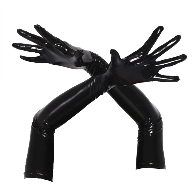 Women Costume Cosplay Long Patent Leather Gloves Sexy Wet Look Long Gloves Elbow Length Long Gloves for Wedding Evening