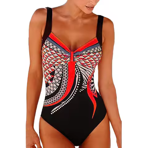 Feminino estilo enthic gráficos impresso retro verão sem costas sexy moda roupa de banho sreamless uma peça sling roupas de banho