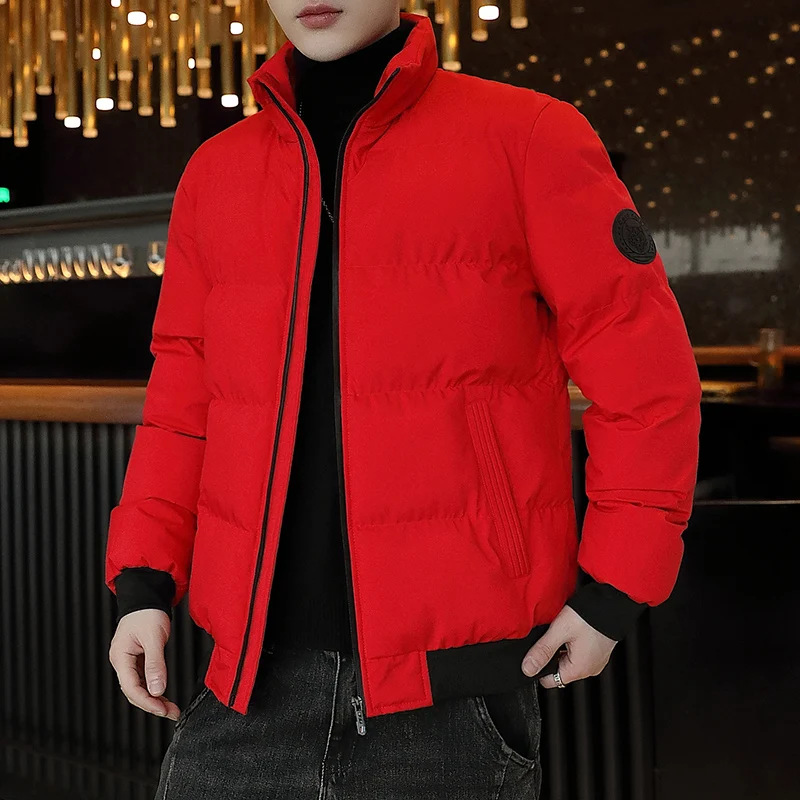 

Men's Thiened Cotton Jaet Winter Warm Outerwear ort Sle Windproof Youth Casual Faion Red Color Full-Sve Coat