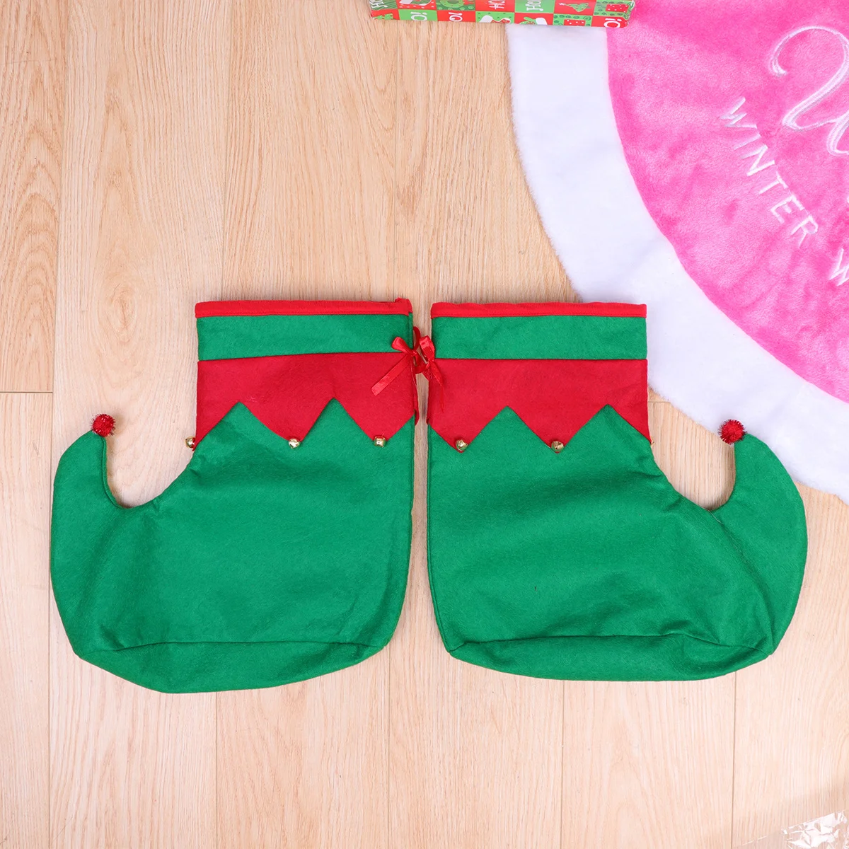 Zapatos de Navidad rojos y verdes, ropa divertida para fiesta navideña, novedad, calzado de payaso de Papá Noel para adultos y niños, accesorios decorativos para Cosplay de Navidad