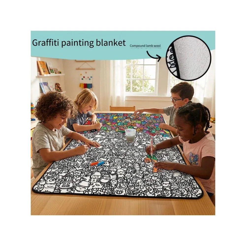 Cross-border children's painting graffiti blanket lambswool small blanket washable interesting artwork parent-child activity