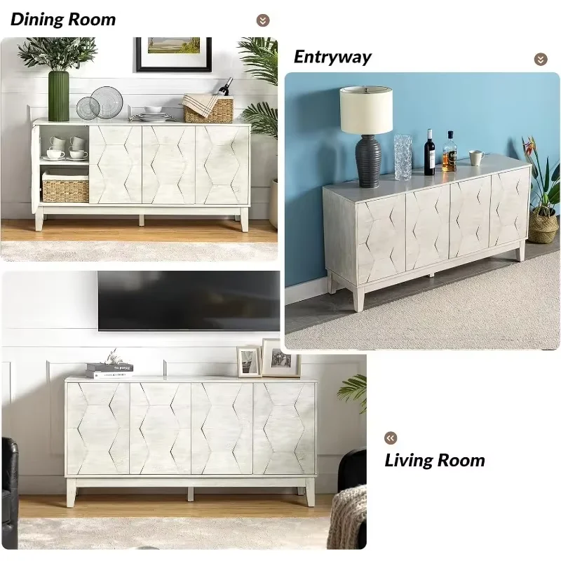 HULALA HOME 60" Sideboard Buffet Cabinet Credenza Kitchen Storage Cabinet with 4 Doors and 2 Shelves image 5