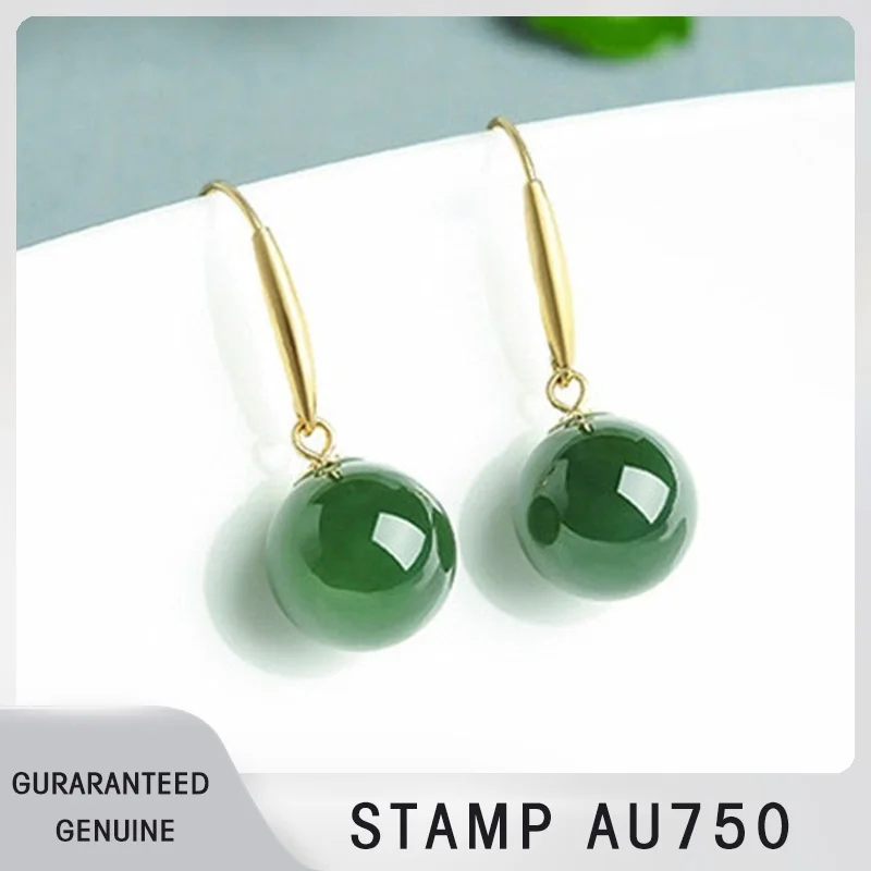 NYMPH Real Solid 18K Gold Natural Chalcedony Earrings Pure AU750 Ear Jewelry Dangle Exquisite Gift For Women E606