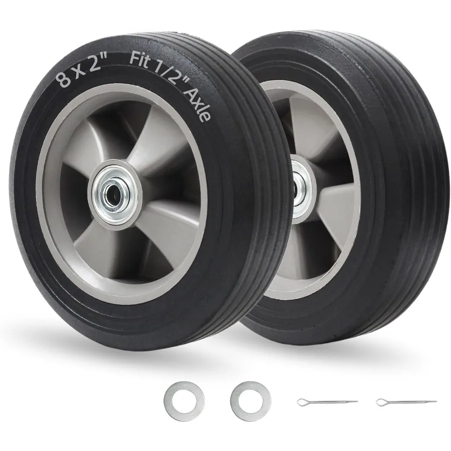 

8 x 2 Solid Rubber FlatFree Tire and wheel with Ball Bearings and 1 2 Axle Bore Hole 2 Offset Hub For Hand Truck Dolly Trolley