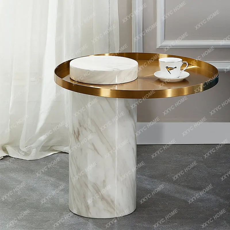 Modern marble, light luxury metal disc, coffee table, bedside sofa, creative round table