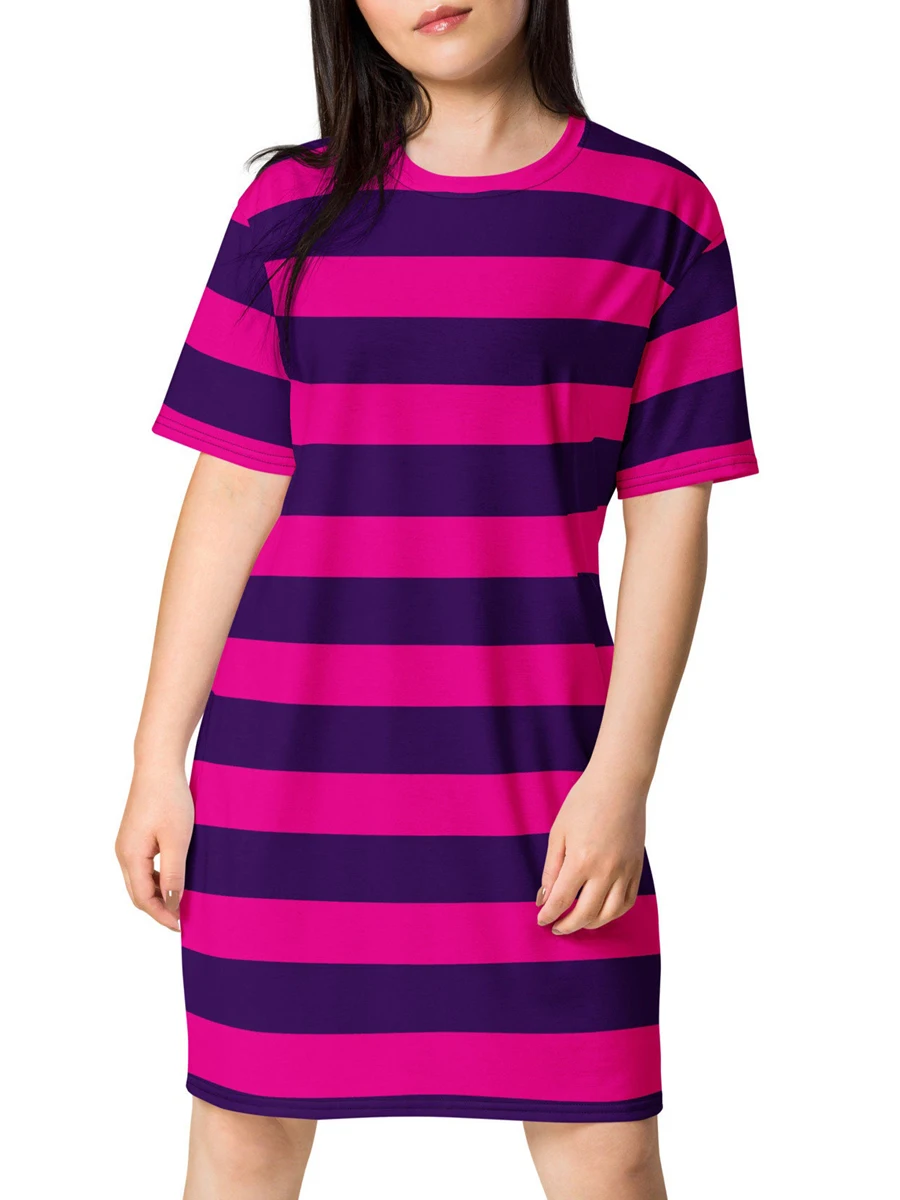 Women Striped Dress Short Sleeve Dress Crew Neck Summer Midi Dress for Casual Daily