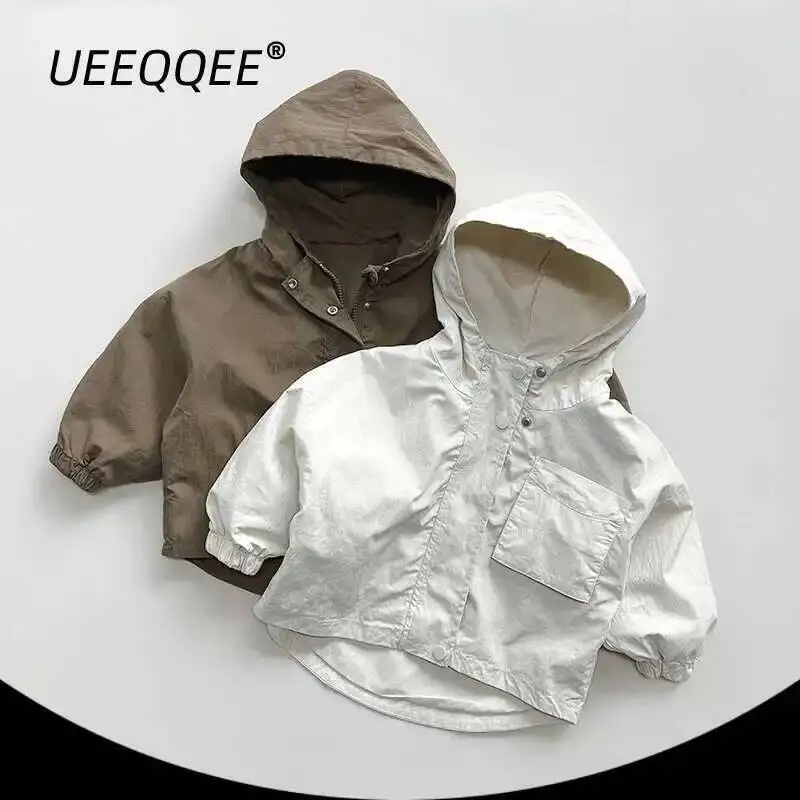 

Spring Autumn Children Jackets 1-8Y Boys Cotton Hooded Zipper Coats Windbreaker Korean Tops Toddler Outerwear For Kids Clothing