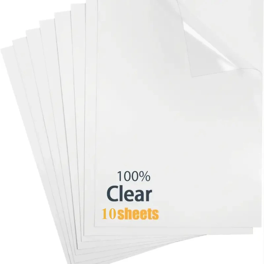 10 arkuszy 100% przezroczysty papier winylowy A4 naklejka na etykiety do drukarki atramentowej nie wodoodporny DIY przezroczysty błyszczący papier samoprzylepny