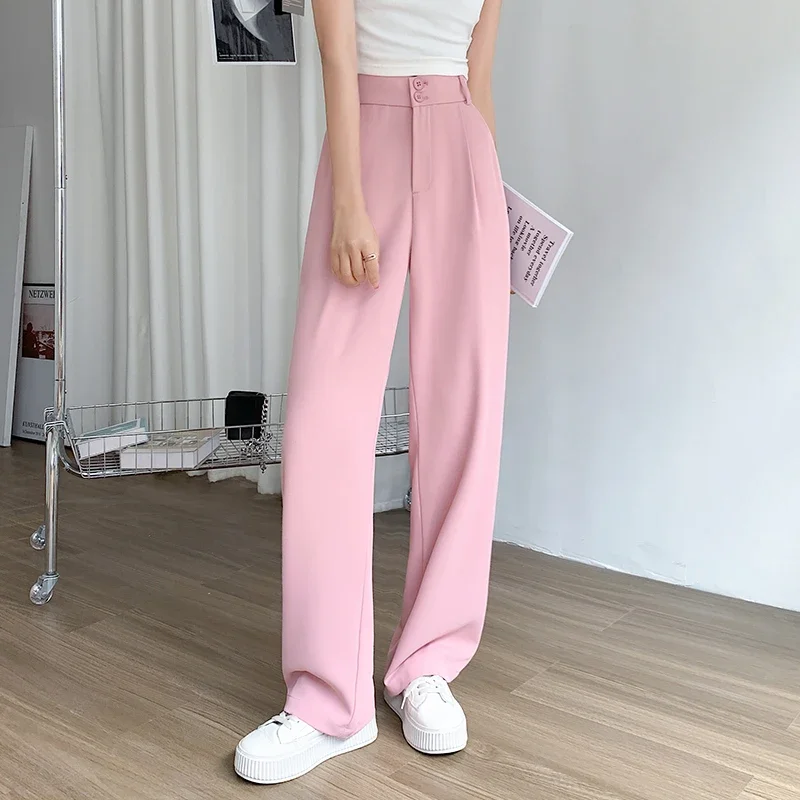 

New Women Chic Fashion Office Wear Straight Pants Vintage High Waisted and Leggy Casual Pants Zipper Fly Female Trousers LJ415