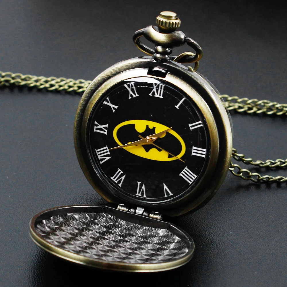 Quartz Pocket Watch Exquisite Dark Bat Necklace Pendant Fob Chain Vintage Steampunk Pocket Watch Men and Women