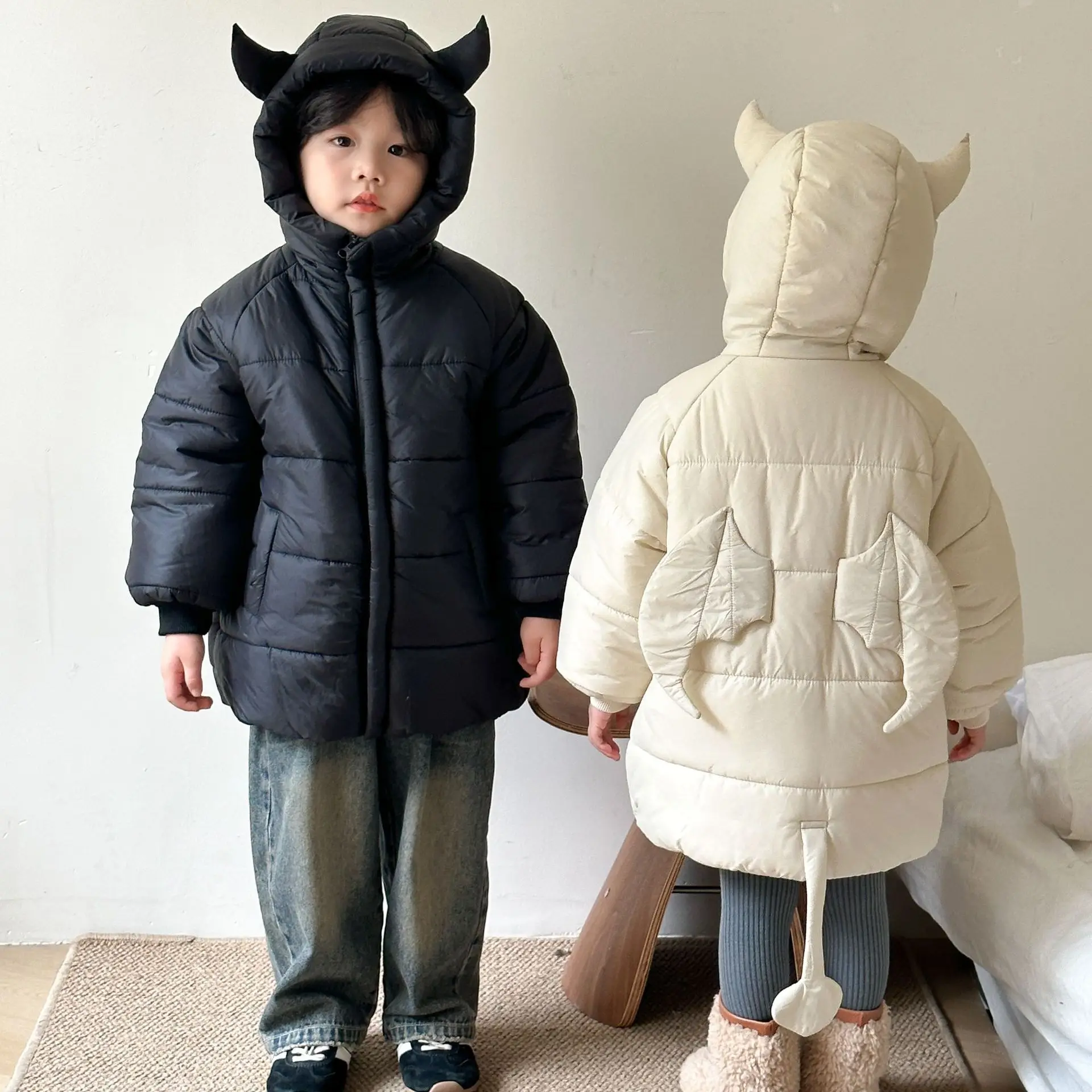 

Ins 2024 Winter Kids Boys Parkas Cotton Padded Solid Cartoon Plus Velvet Warm Toddler Boys Hooded Jacket Children Boys Outerwear