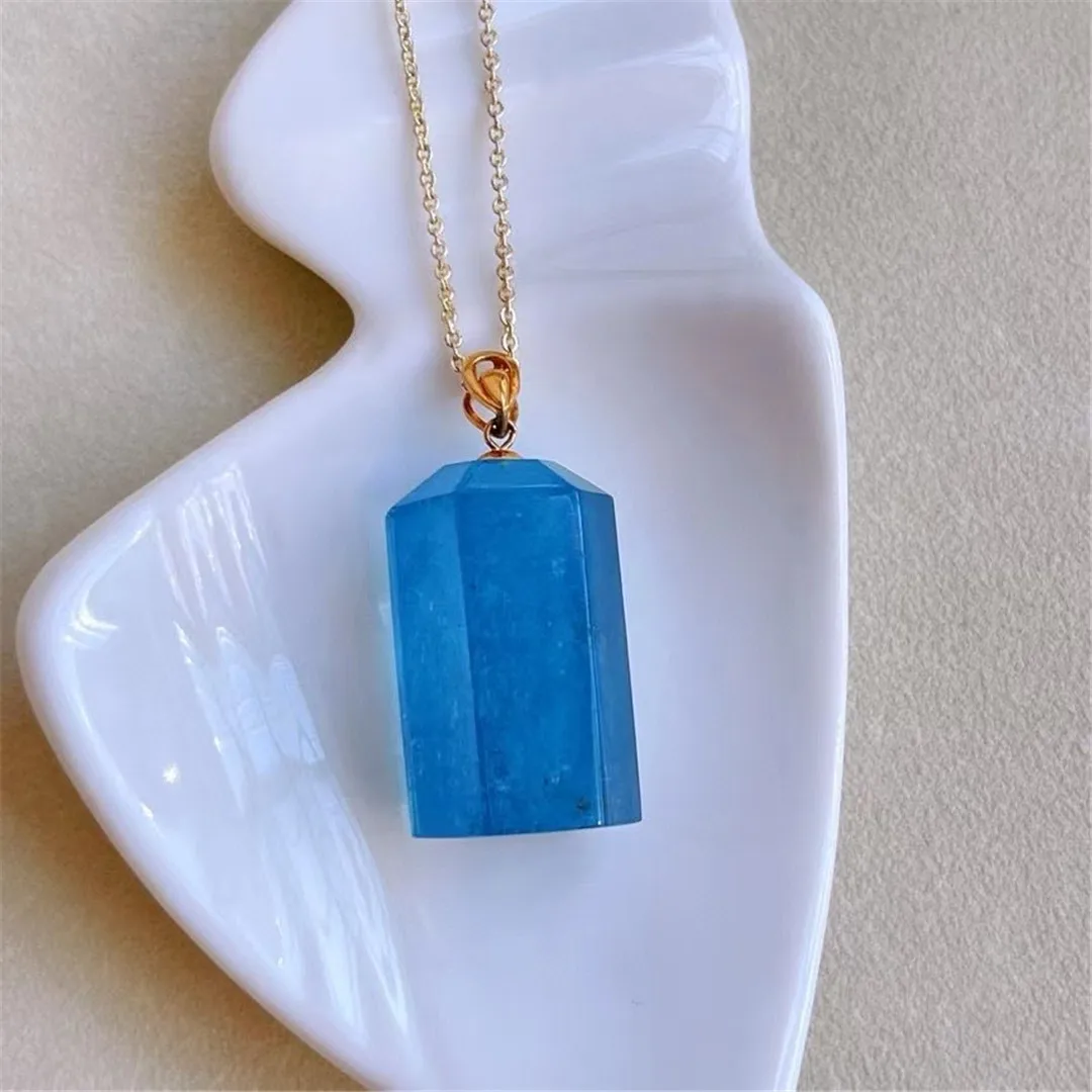 Top Natural Blue Aquamarine Pendant Necklace 18K Gold For Women Men Gift Beauty Crystal 23x13mm Beads Stone Jewelry AAAAA