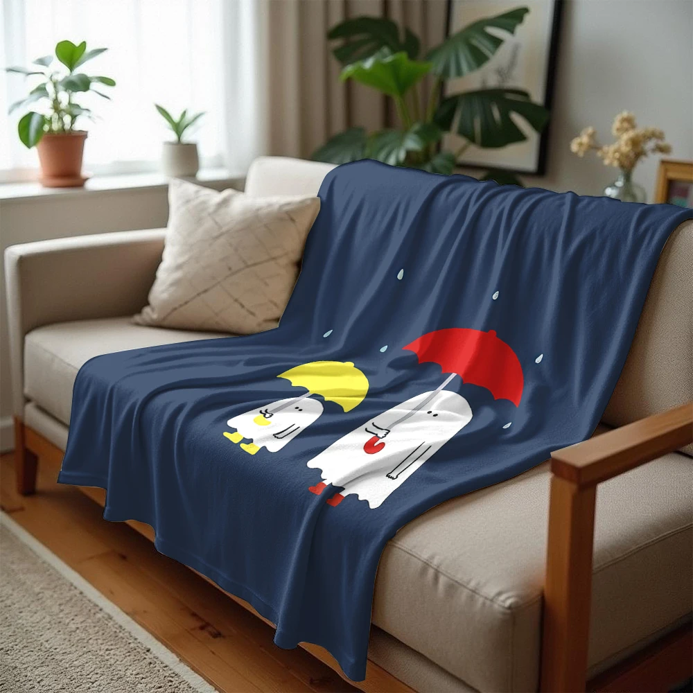 Ghosts with Umbrellas Ultra Soft Sherpa Fleece Blanket Fluffy Warm Halloween Cozy Throw for Sofa Couch Bedroom Gift All season