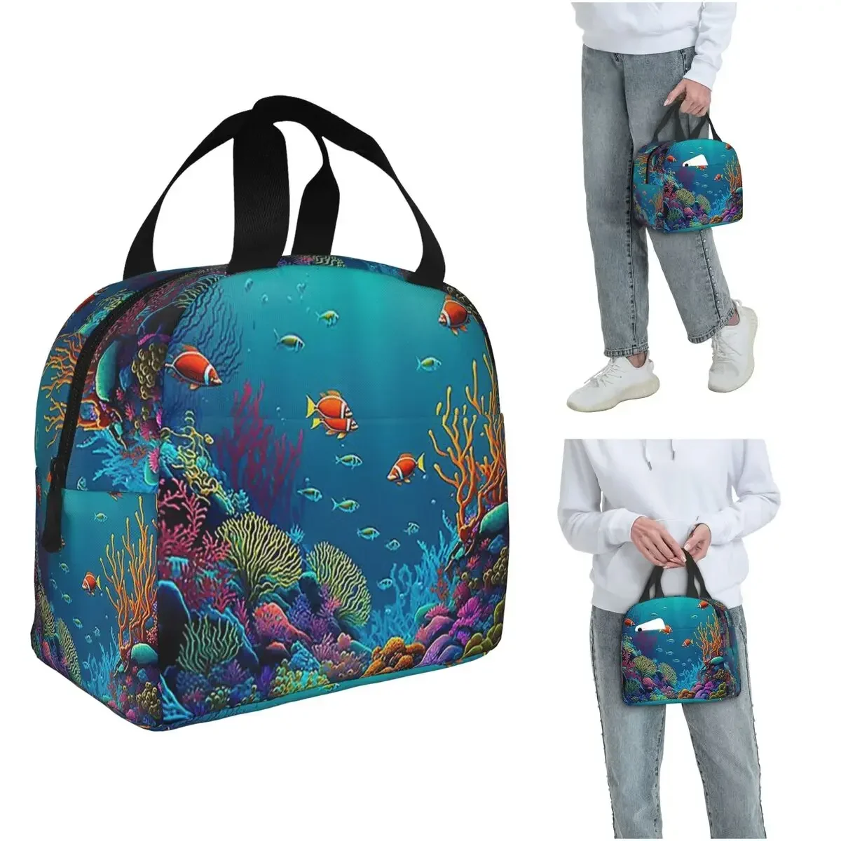 Tropical Fishes Corals And Corals And Tropical Fish Insulated Lunch Bag for Women Kids Food Boxes Thermal Lunch Box Tote