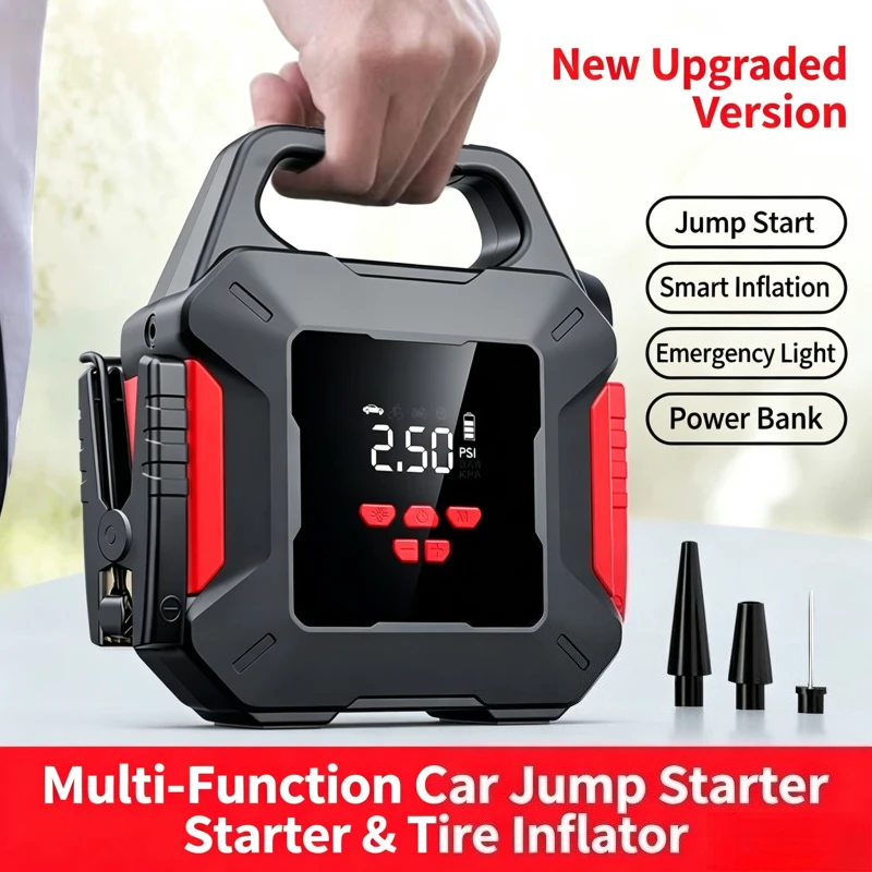 Super Large Capacity Car Jump Starter With Air Pump Portable Emergency Battery Booster Vehicle Tire Inflator Tool