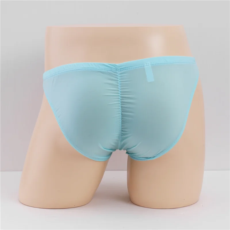 Men's Underwear Thin Ice Silk Convex Briefs See Through Lingerie Back Wrinkled Transparent Low Waist Pouch Separation Panties