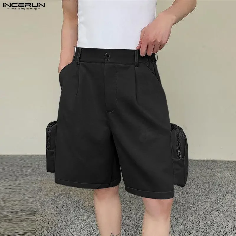 

INCERUN Men Shorts Solid Color Button Joggers Loose Casual Men Bottoms Streetwear Summer 2026 Fashion Leisure Wide Leg Shorts