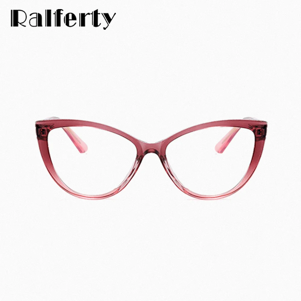 Ralferty Luxury Women's Eyeglass Frames Transparent Cat Eye Grade Glasses Frame Prescription Medical Spectacle No Degree TR90