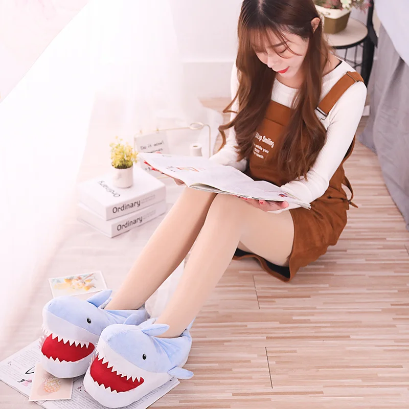 Cartoon Big Mouth Shark Filled Plush Marine Animal Home Cotton Slippers Couple's Shark Cotton Shoes Christmas Gift