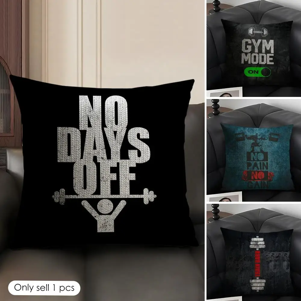 Gym No Pain No Gain Cushion Cover Natural Linen Organic Fabric Double-Sided Printing Breathable Perfect Gift For Decor