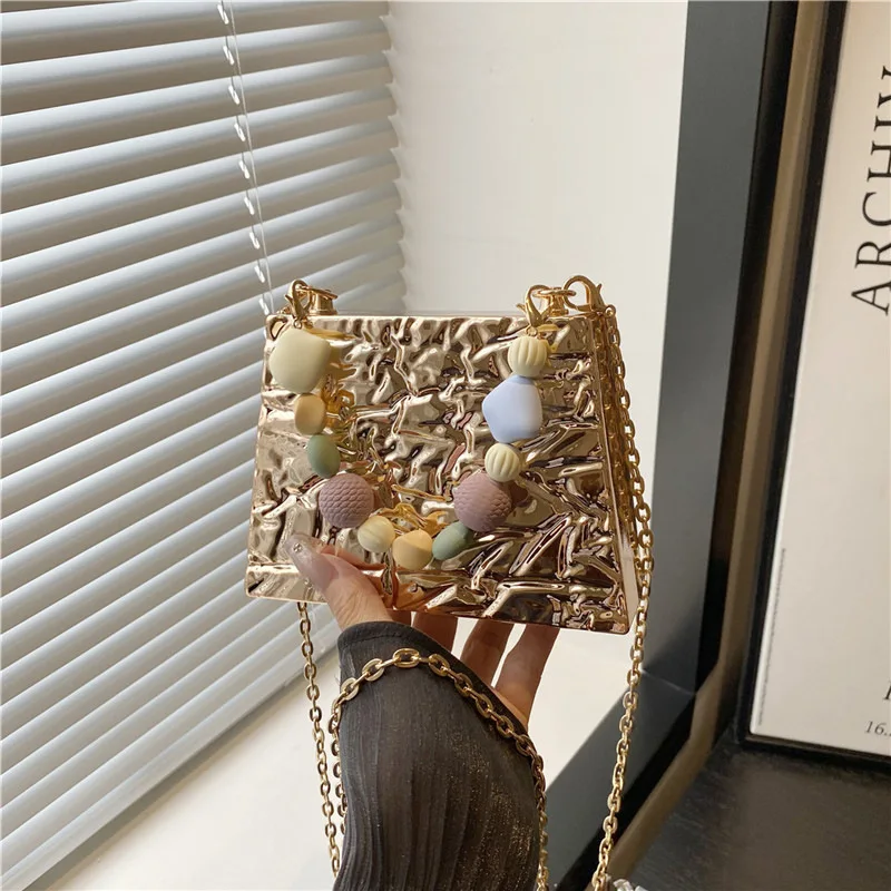 حقيبة أكريليك، حقيبة كتف نسائية عصرية متصدعة على الجليد، حقيبة يد صغيرة معطرة بخرز الرياح #2