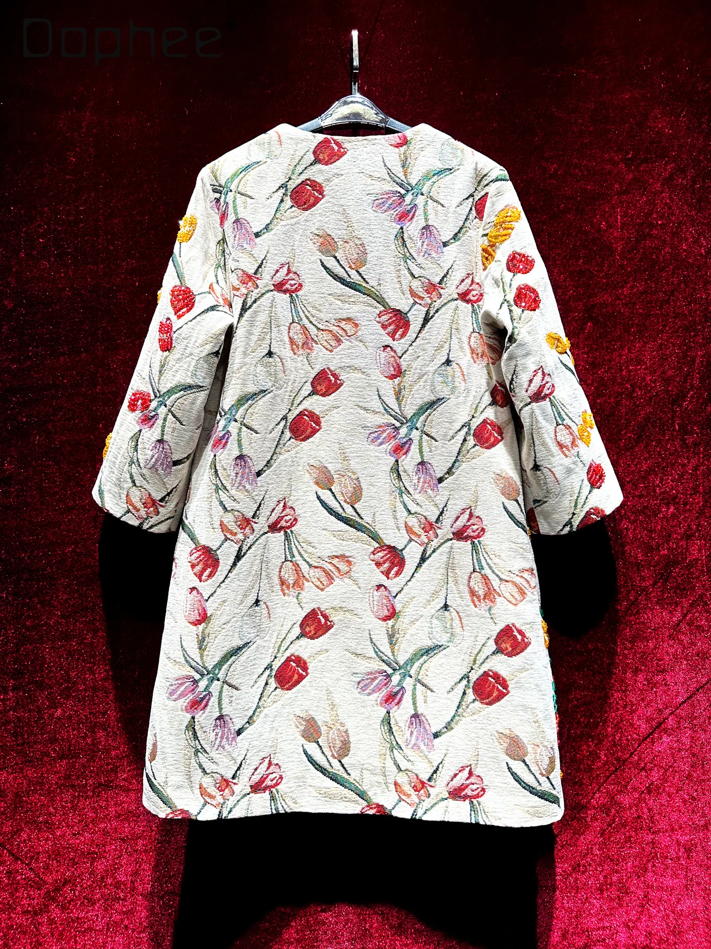 High-end Jacquard Embroidery Heavy Beading Mid-length Loose Coat for Women Elegant Retro Trench Coat 2025 Autumn Winter New