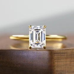 Emerald Cut 1ct-3ct Moissanite Solitaire Ring 925 Sterling Silver Engagement Rings for Woman 14K Gold Plated with Certificate