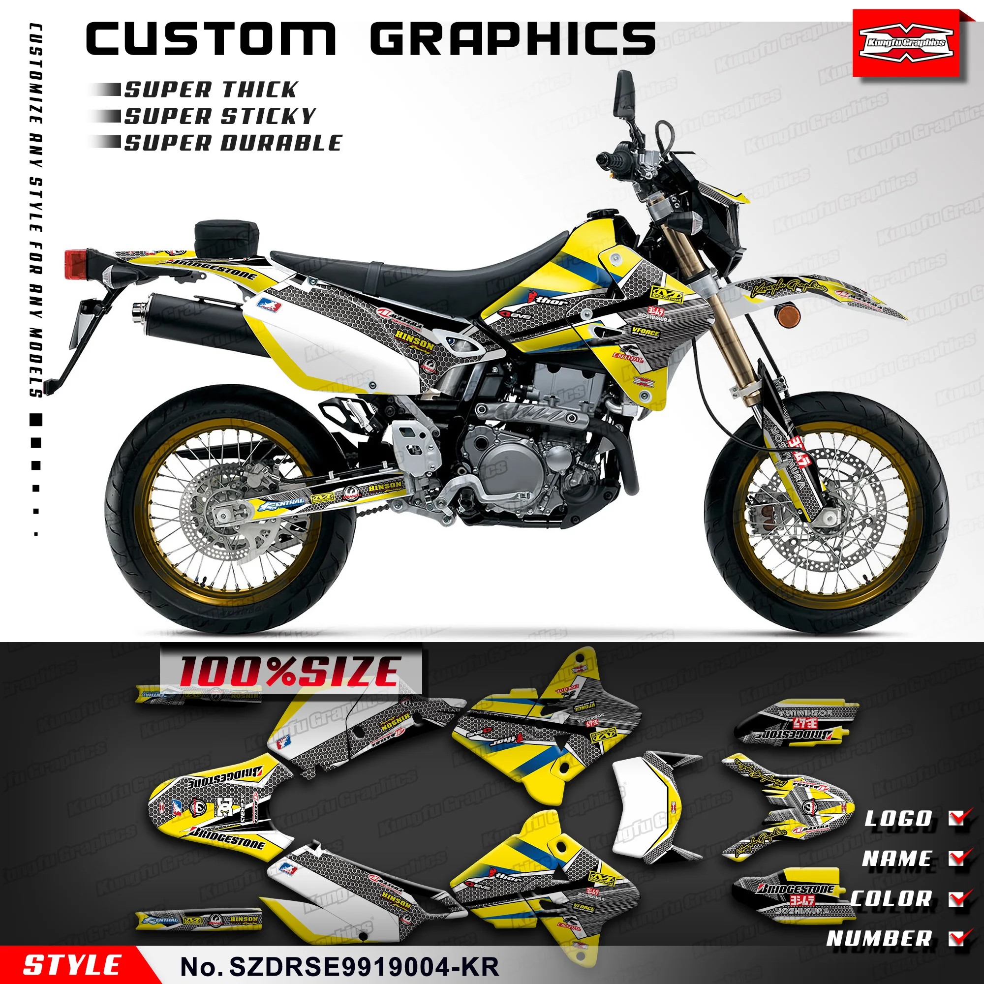 

KUNGFU GRAPHICS Adhesive Sticker Vinyl Graphics for Suzuki DRZ400 SM DRZ400SM, SZDRSE9919004-KR