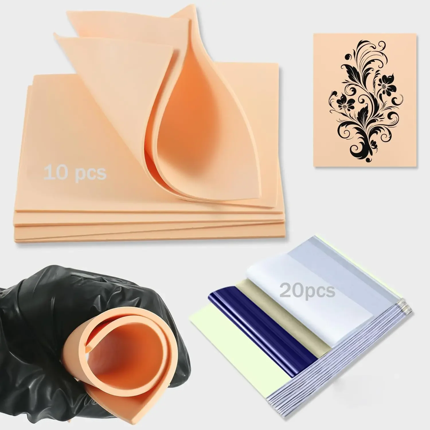 Tattoo Fake Skin and Paper Set 3MM Thick Tattoo Practice Skin with A4 Size Tattoo Transfer Thremal Paper Kit Tattoo Accessories
