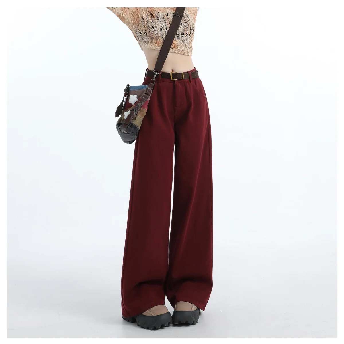 

Красные американские ретро женские джинсы с высокой талией Normcore, прямые модные брюки, повседневные быстрые модные широкие джинсовые брюки Y2K, новые