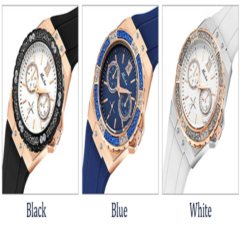 Women's Diamond Encrusted Silicone Watch Three Eyes Quartz Watch Fashionable Watches