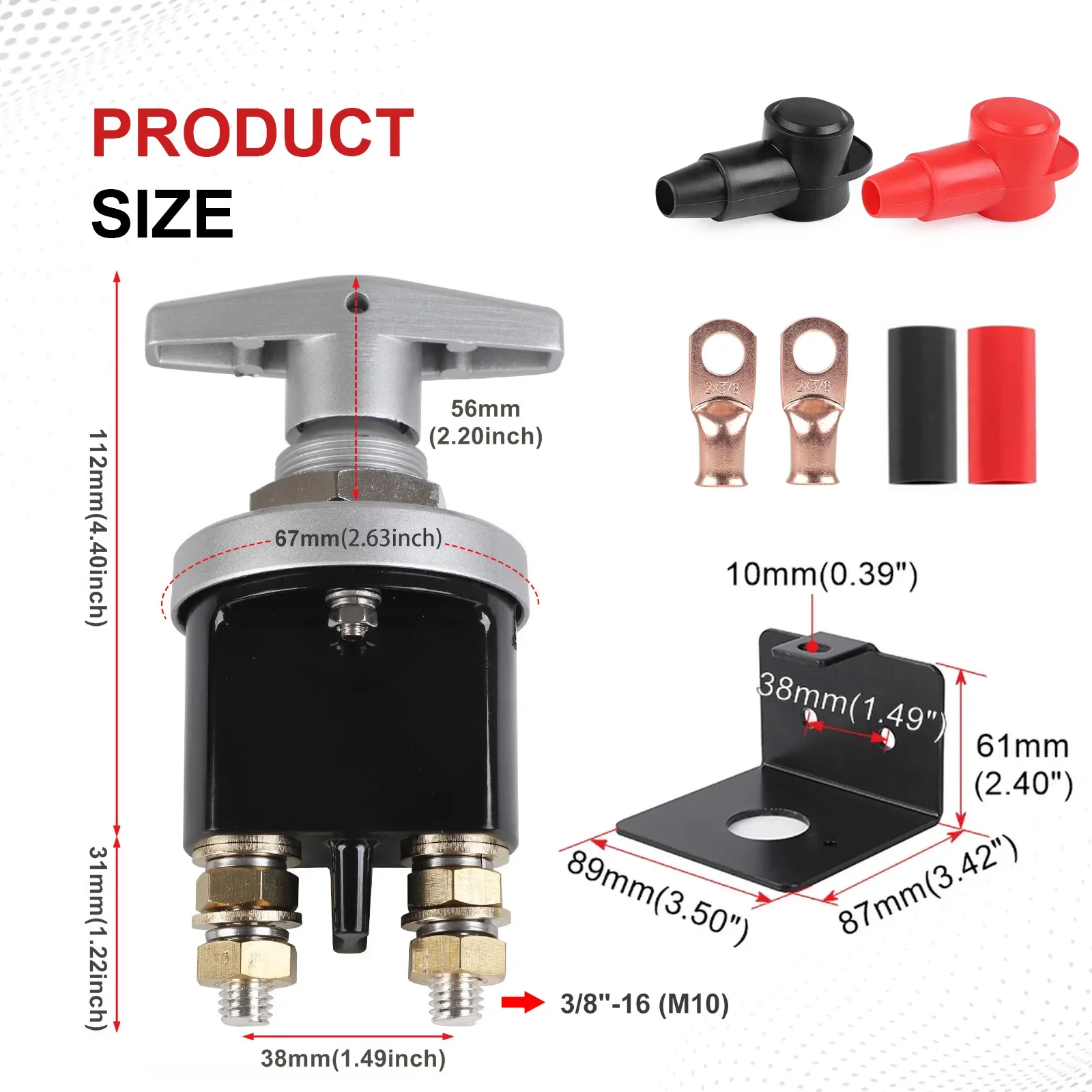 CNSPEED New 500A Heavy Duty Battery Kill Switch Kit  With Locked Plate Cutter Disconnecter Isolator For RV Camper Van Truck Boat