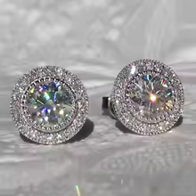 Costume Stud Earrings Round Cubic Zirconia Versatile Sparkle - Silver