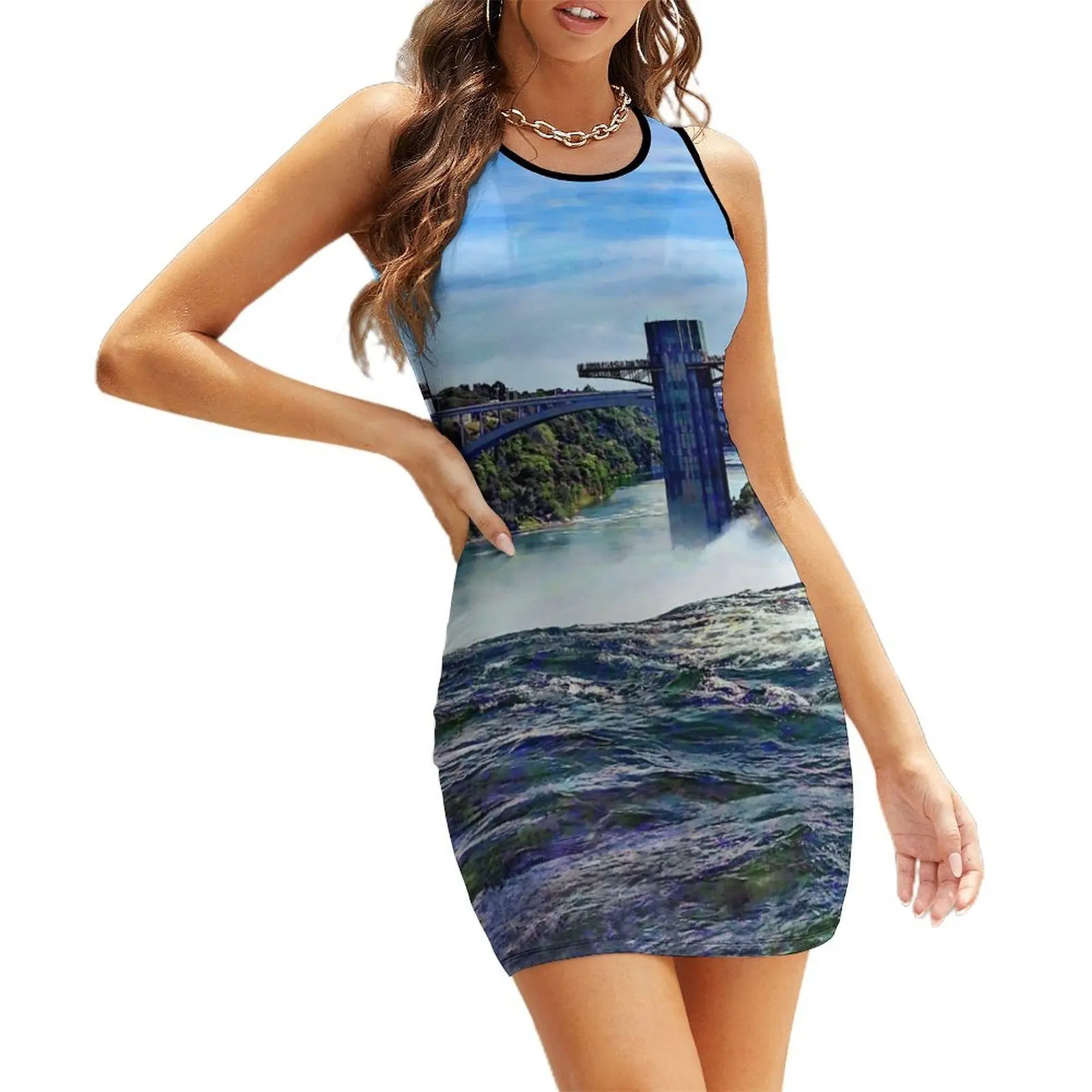 

Niagara Falls NY - Prospect Point Observation Tower Sleeveless Sundress Beachwear