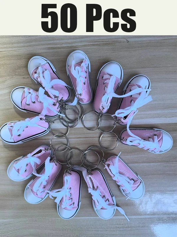 50Pcs Mini Canvas Sneaker Key Chain Creative Shoe Pendant Key Ring Car Bag Accessory