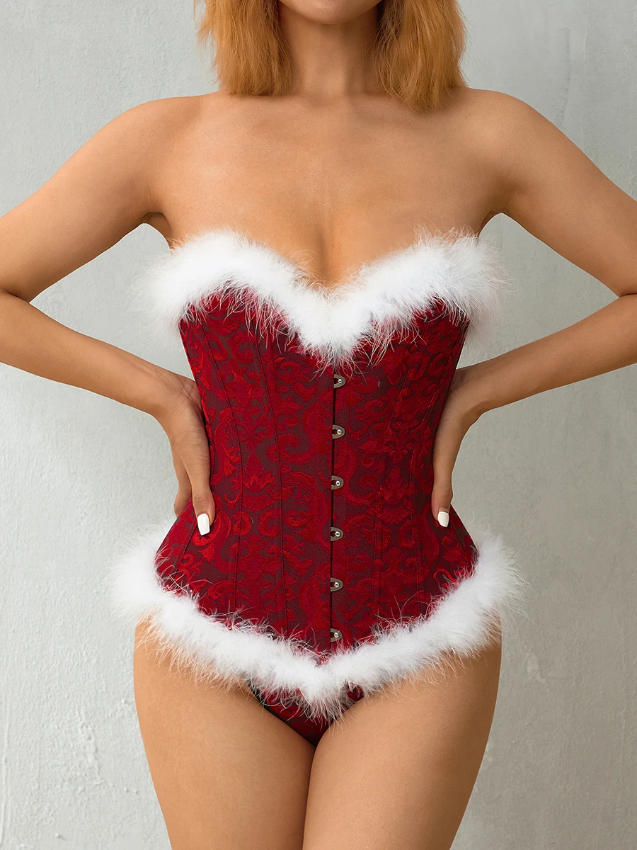 Women Christmas Corset Top Mrs Santa Claus Costume Sexy Corsets Bustiers Lingerie Bodyshaper Top