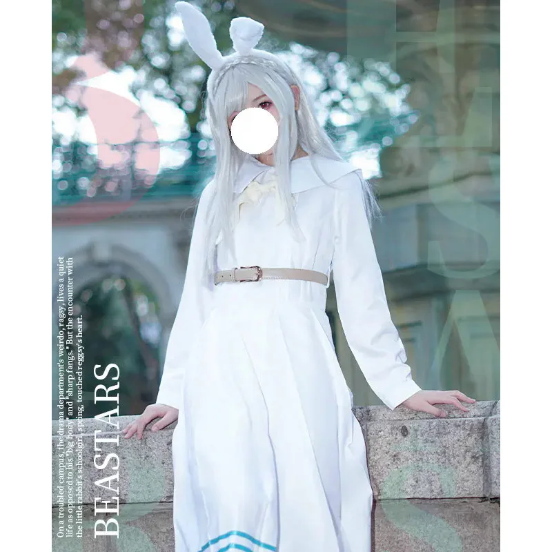 Beastars Haru-vestido de conejo blanco para mujer, peluca con orejas, uniforme escolar japonés personalizado