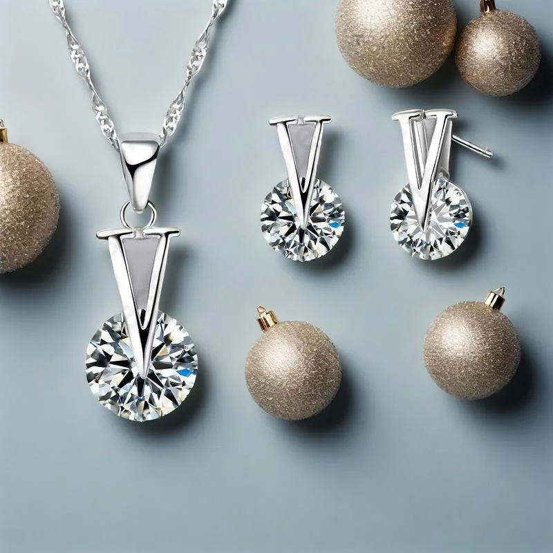 

Классический комплект из стерлингового серебра 925 пробы с V-образным кубическим цирконием, ожерелье, серьги-гвоздики для женщин и девочек, ювелирные изделия для свадебной вечеринки, подарок