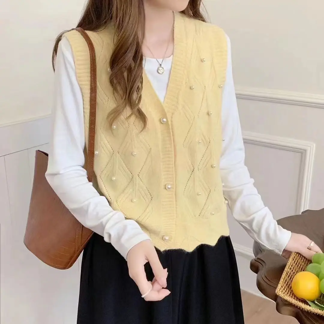 Mint Manbo Autumn New Tank Top Fresh Knitted Sweater Vest Vest Loose Shoulder Knitted Cardigan Sweater Top