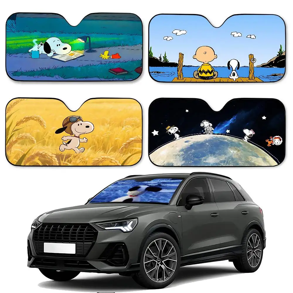 Cute Cartoon S-sn-oopyS Kawaii Stylish And Trendy Windshield Sunshade, Car Windshield Cover, Car Sunshade Curtain, Car Sun