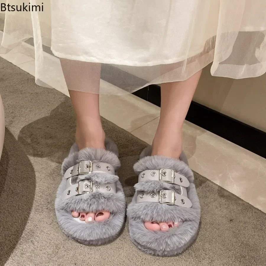 New 2024 Women's Thick Bottom Warm Fur Slippers Shoes Fashion Indoor Home Warm Cute Cotton Slippers Comfortable Open Toe Shoes