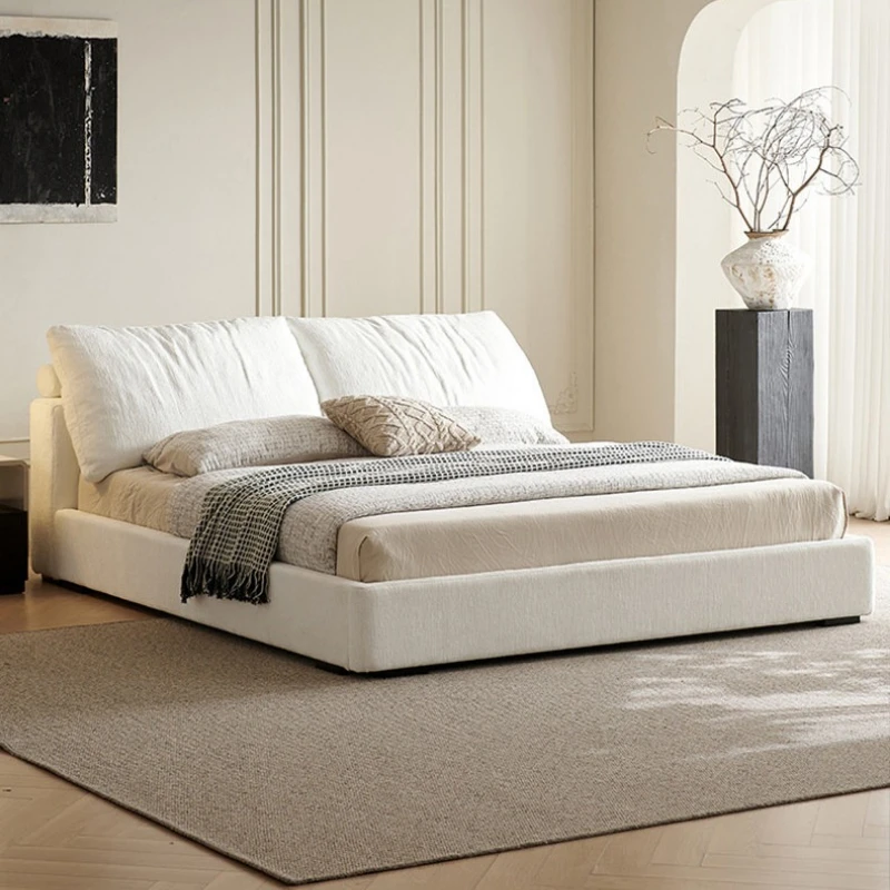 

cream wind double bed modern simple fully removable bed frame soft bag fabric letto contenitore matrimoniali bedroom furniture