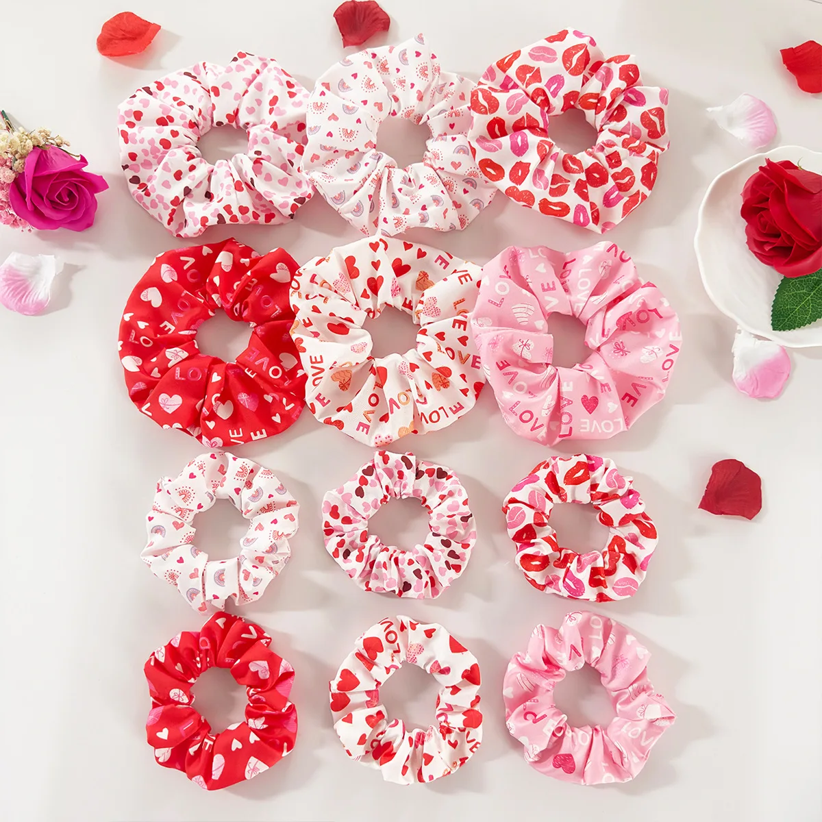 1pc Premium Valentine Heart Scrunchie Silk Ribbon High Elasticity Hair Tie for Women Sweet Romantic Party Decor Wholesale