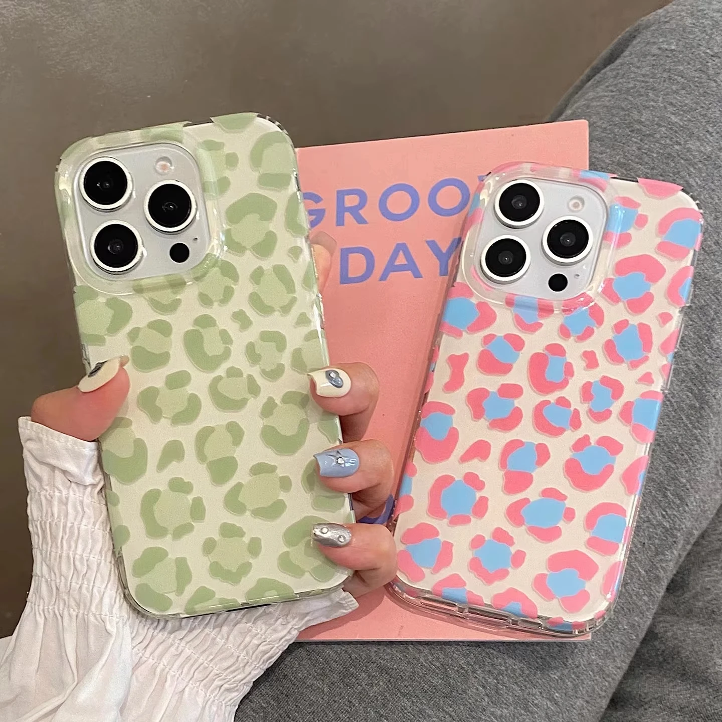 Funda de teléfono con estampado de leopardo, elegante y bonita, verde y rosa, para vivo V60 V50 V30e V27 V29 V25 V21e V23e S16 S17 S15 Lite Pro, textura de cuero