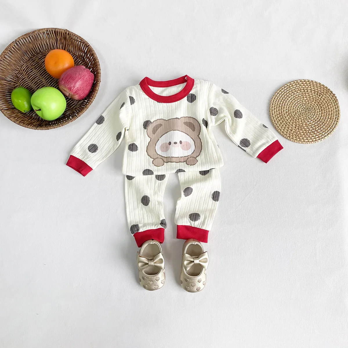 2023 New Jacquard Cotton Set: Long Sleeve Underwear for Kids Baby Boys Girls, CHILDREN Autumn Pajamas Homewear Top + Pants 2pcs