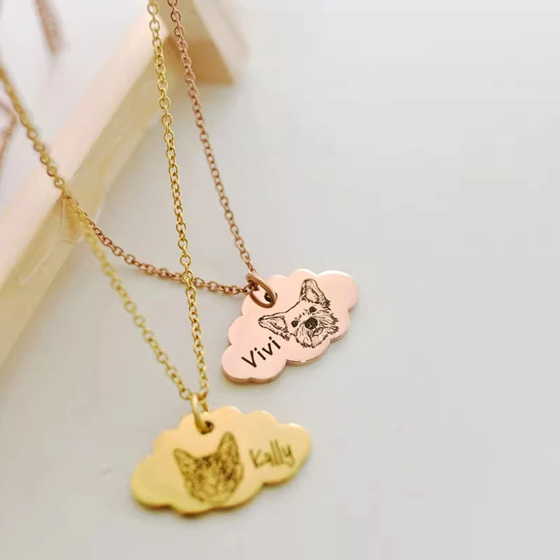 Personalised stainless steel engraved pet photo necklace that can hold pet ashes, heart pendant clavicle chain memorial gift
